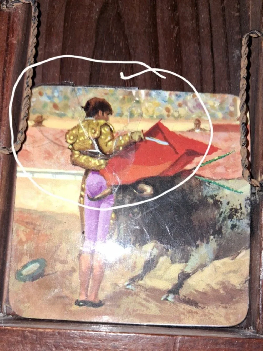 wooden wall matador/Spain coaster hanging display box vintage decor